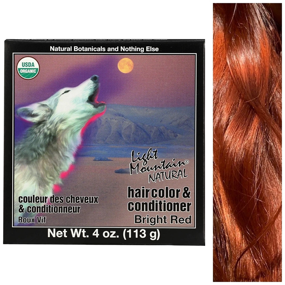 Light Mountain Henna Natural Hair Color & Conditioner Powder Bright Red NEW